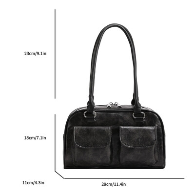 Geantă de umăr de afaceri vintage pentru femei, geantă de tote pentru navetă simplă, din piele PU, geantă pentru subrat pentru femeie, roșu de vin, genți de mână mari Poșete