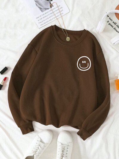 Sieviešu apdrukas džemperis ar termiski oderētu apkakli ar brīvu džemperi ar garām piedurknēm un samta