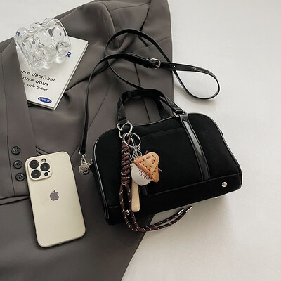 Geanta Boston din piele intoarsa pentru femei Geanta cu mana de sus cu curea reglabila cu buzunar interior Geanta de mana cu fermoar Poșeta de ambreiaj pentru călătorie de serviciu