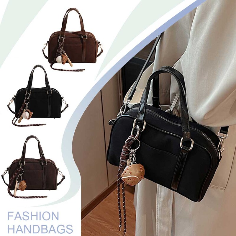 Geanta Boston din piele intoarsa pentru femei Geanta cu mana de sus cu curea reglabila cu buzunar interior Geanta de mana cu fermoar Poșeta de ambreiaj pentru călătorie de serviciu