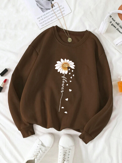 Sieviešu apdrukas džemperis ar termiski oderētu apkakli ar brīvu džemperi ar garām piedurknēm un samta