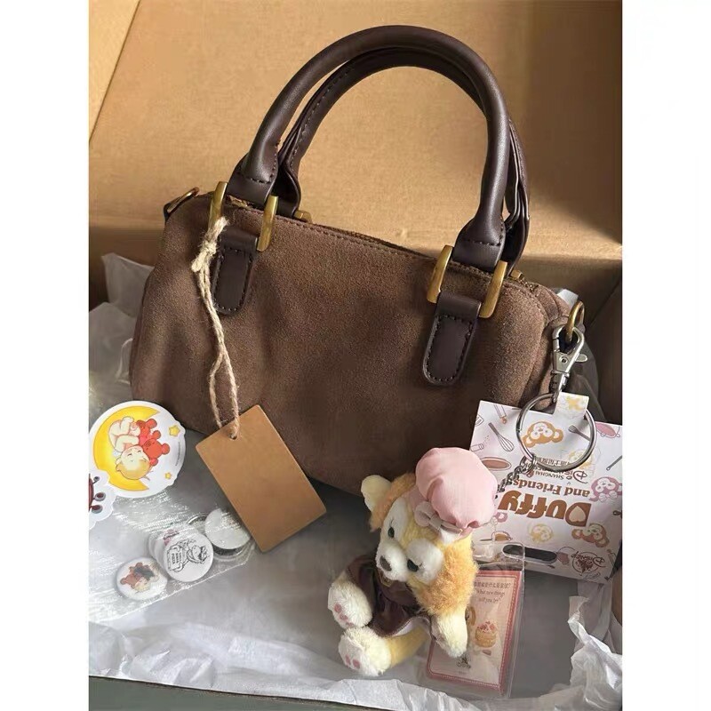 Genți coreeane vintage pentru damă, cu mâner superior, toamnă iarnă, maro, genți Boston, genți simple de umăr din piele Genți de mână pentru femei