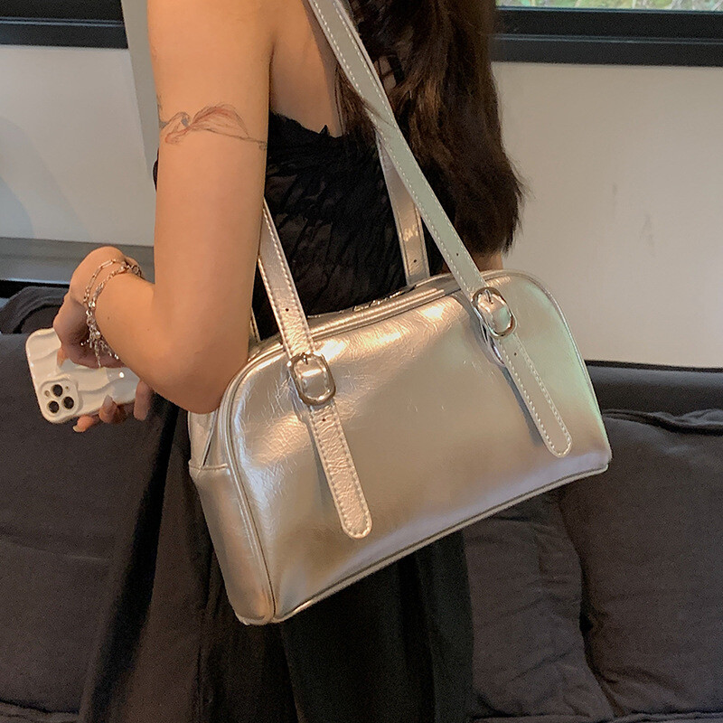 Geantă de umăr neagră de modă pentru femei, genți de mână mici, pătrate, de designer, în stil coreean, geantă Boston, pernă la subrat 2023 nou