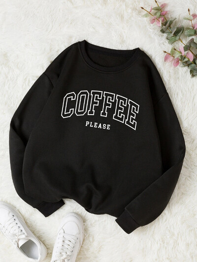 Ženski široki pulover s termo podstavom i okruglim izrezom s printom, dugih rukava i majica od baršuna