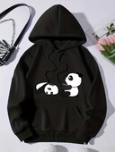 Hanorac cu buzunar cangur cu imprimeu panda, hanorac casual cu mânecă lungă cu șnur, îmbrăcăminte pentru femei