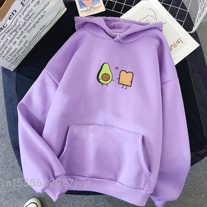 Pulover HipHop Moda Femei Hanorace Iarna Harajuku Kawaii Avocado Pâine vegană Hanorac avocado Hanorac Negru