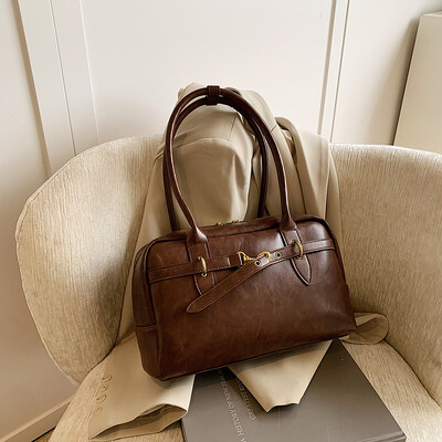 MOODS Četverokutne torbe na rame za žene Retro mala bostonska torba Čiste boje od PU kože Torbe velikog kapaciteta 2024. Najnoviji trend ručne torbe