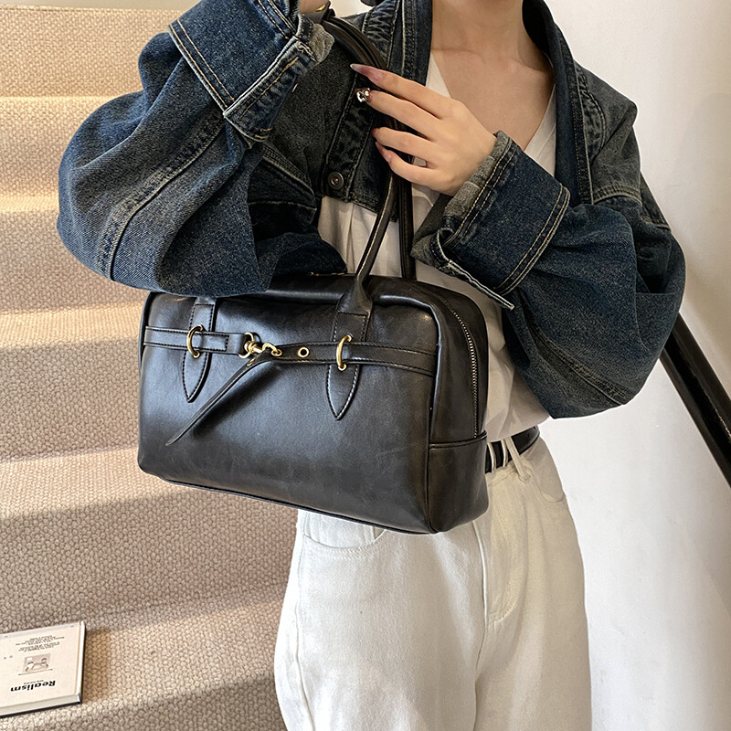 MOODS Četverokutne torbe na rame za žene Retro mala bostonska torba Čiste boje od PU kože Torbe velikog kapaciteta 2024. Najnoviji trend ručne torbe