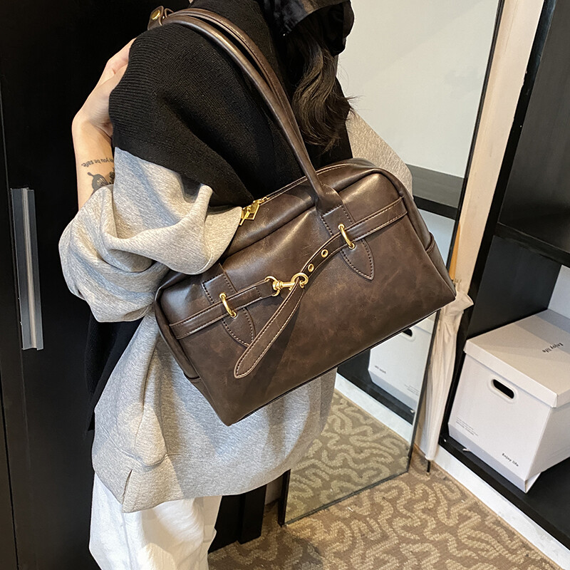 MOODS Četverokutne torbe na rame za žene Retro mala bostonska torba Čiste boje od PU kože Torbe velikog kapaciteta 2024. Najnoviji trend ručne torbe