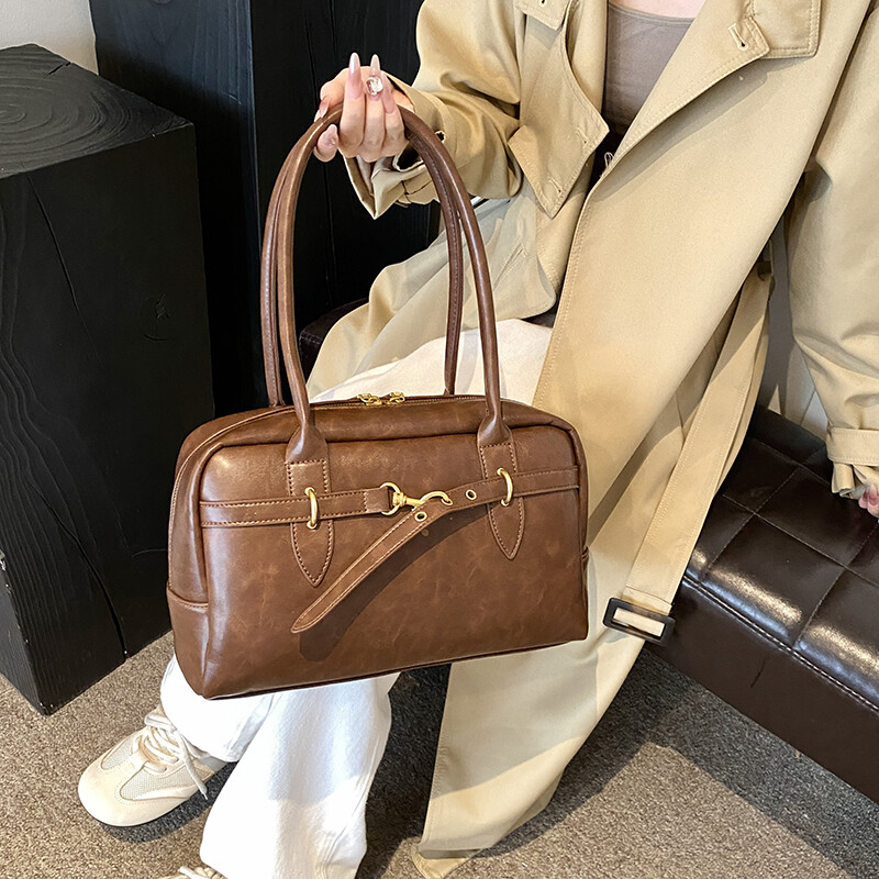 MOODS Četverokutne torbe na rame za žene Retro mala bostonska torba Čiste boje od PU kože Torbe velikog kapaciteta 2024. Najnoviji trend ručne torbe