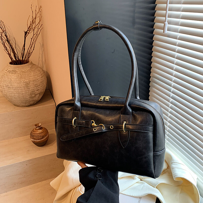 MOODS Četverokutne torbe na rame za žene Retro mala bostonska torba Čiste boje od PU kože Torbe velikog kapaciteta 2024. Najnoviji trend ručne torbe