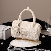 Sokoldalú, csúcskategóriás Boston táska Divatos steppelt jacquard bowlingtáska Bowknot és Heart Charm aranyos kézitáska és Crossbody táska