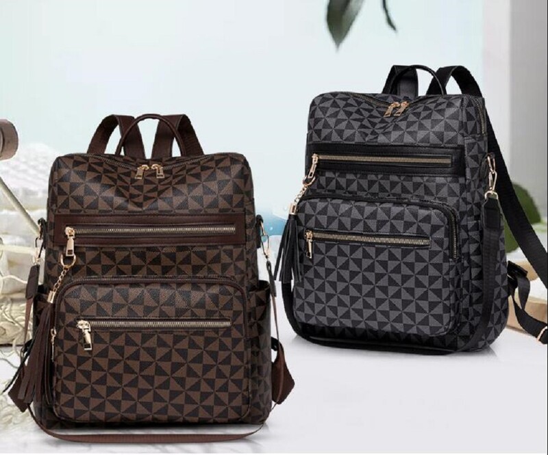 Rucsac de călătorie din piele moale, tipărire la modă, ciucuri pentru femei, genți de umăr de designer, geantă de școală de capacitate mare