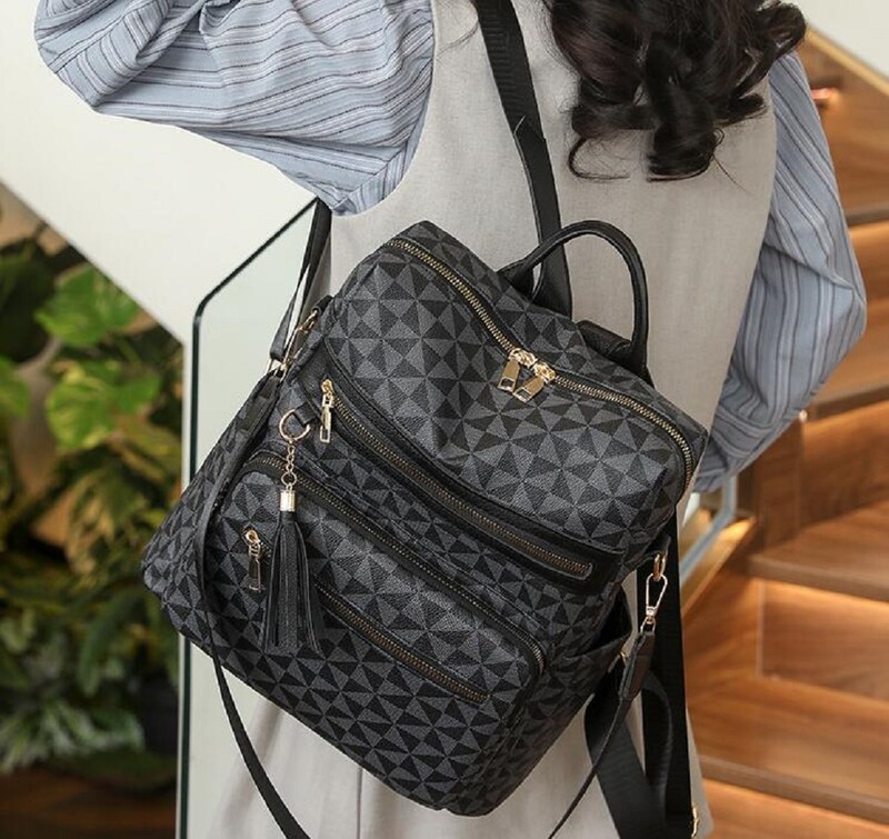 Rucsac de călătorie din piele moale, tipărire la modă, ciucuri pentru femei, genți de umăr de designer, geantă de școală de capacitate mare