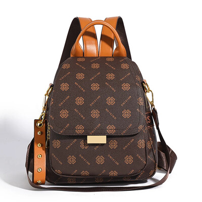 Rucsac din piele de damă cu textura de înaltă calitate, portabil, design elegant imprimat, antifurt, geantă de umăr versatilă pentru utilizare zilnică