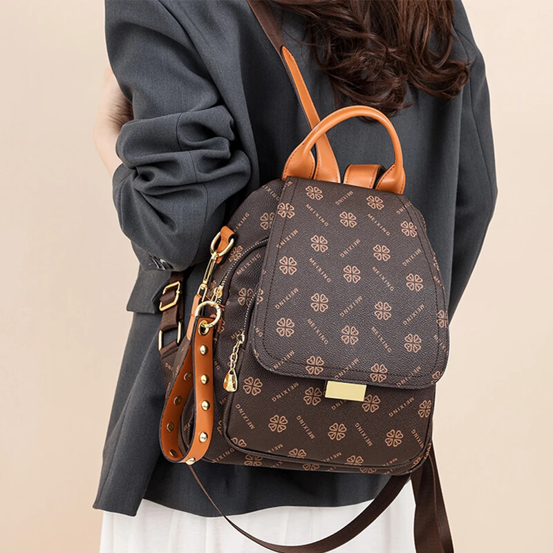 Rucsac din piele de damă cu textura de înaltă calitate, portabil, design elegant imprimat, antifurt, geantă de umăr versatilă pentru utilizare zilnică