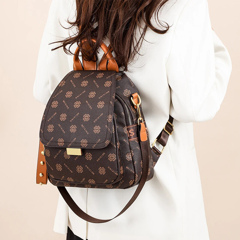 Rucsac din piele de damă cu textura de înaltă calitate, portabil, design elegant imprimat, antifurt, geantă de umăr versatilă pentru utilizare zilnică