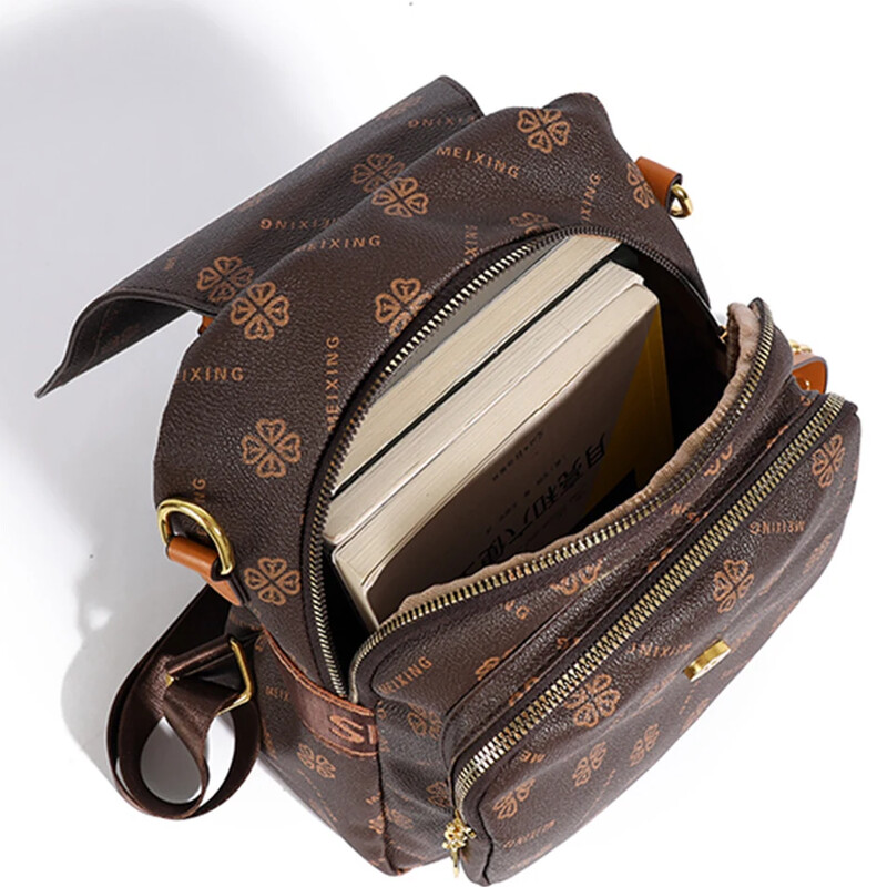 Rucsac din piele de damă cu textura de înaltă calitate, portabil, design elegant imprimat, antifurt, geantă de umăr versatilă pentru utilizare zilnică