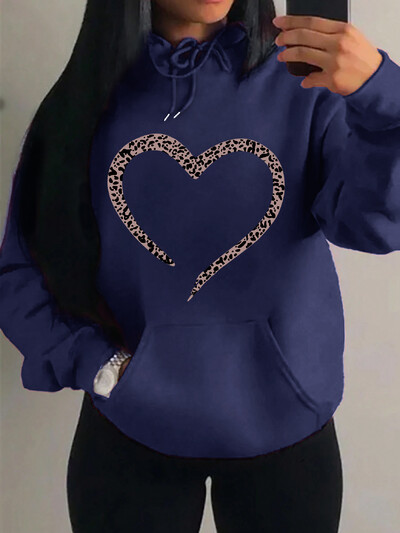 Imprimare leopard Inimă Imprimare creativă Hanorac pentru femei Moda Multicolor Pulover Casual Street Pulover Fleece Buzunar Topuri pentru femei