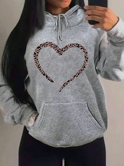 Imprimare leopard Inimă Imprimare creativă Hanorac pentru femei Moda Multicolor Pulover Casual Street Pulover Fleece Buzunar Topuri pentru femei