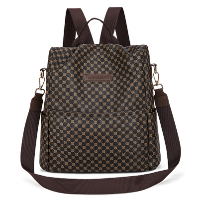 Rucsac vintage în carouri cu blocuri de culoare Rucsac de designer de capacitate mare pentru femei, rucsac antifurt pentru femei