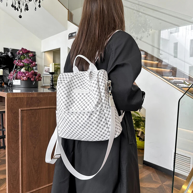 Rucsac vintage în carouri cu blocuri de culoare Rucsac de designer de capacitate mare pentru femei, rucsac antifurt pentru femei