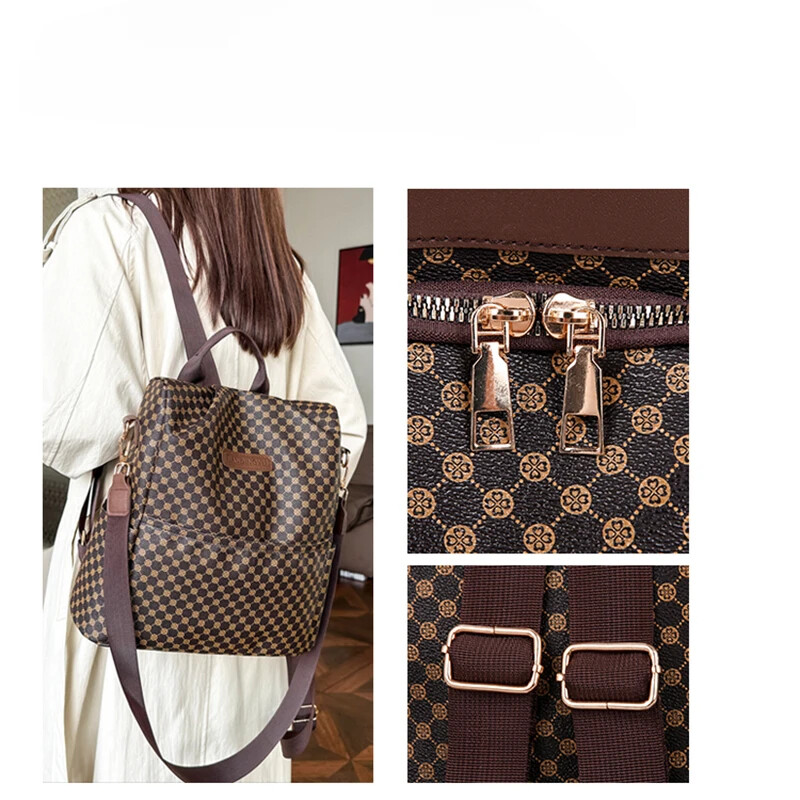 Rucsac vintage în carouri cu blocuri de culoare Rucsac de designer de capacitate mare pentru femei, rucsac antifurt pentru femei