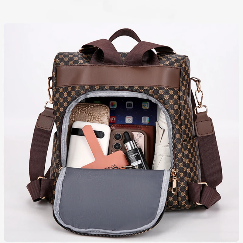 Rucsac vintage în carouri cu blocuri de culoare Rucsac de designer de capacitate mare pentru femei, rucsac antifurt pentru femei