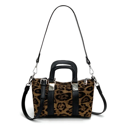 Modes Retro viena plecu krustojuma rokassomiņa sievietēm Leoparda apdrukas rudens ziemas zamšādas ādas sieviešu Bostonas soma 2025 Jaunums