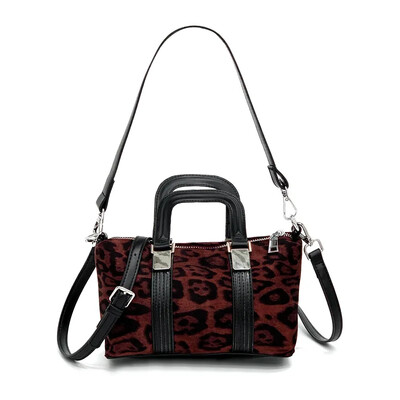 Modes Retro viena plecu krustojuma rokassomiņa sievietēm Leoparda apdrukas rudens ziemas zamšādas ādas sieviešu Bostonas soma 2025 Jaunums