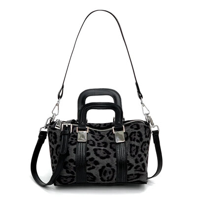 Modes Retro viena plecu krustojuma rokassomiņa sievietēm Leoparda apdrukas rudens ziemas zamšādas ādas sieviešu Bostonas soma 2025 Jaunums