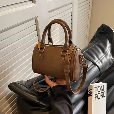 Geantă Boston Vintage pentru femei Geantă de umăr simplă pentru femei, în stil britanic, cu mâner superior