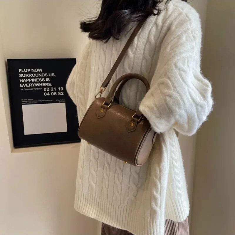 Geantă Boston Vintage pentru femei Geantă de umăr simplă pentru femei, în stil britanic, cu mâner superior