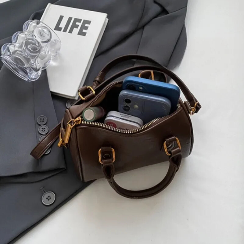 Geantă Boston Vintage pentru femei Geantă de umăr simplă pentru femei, în stil britanic, cu mâner superior