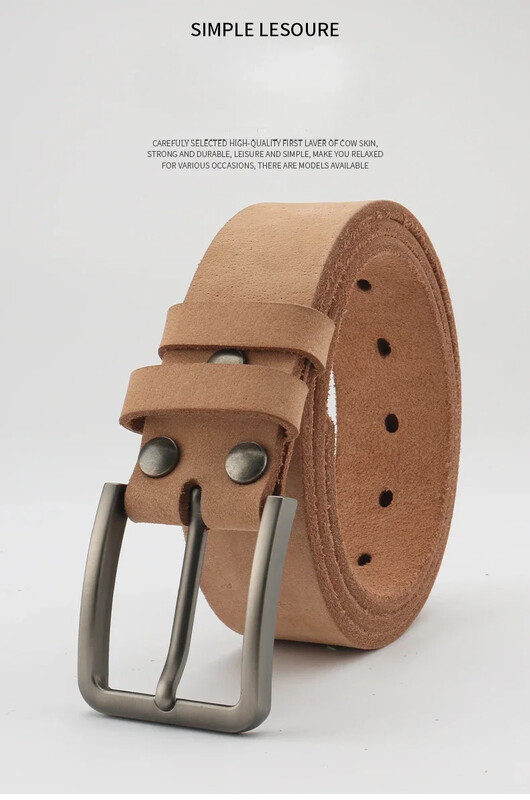 Ādas josta vīriešiem, kas izgatavota no īstas veselas govs ādas, josta ar apgrieztām malām, govs āda dabīgā krāsā, ikdienas un retro stilā,