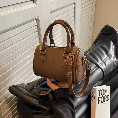 Geantă Boston Vintage pentru femei Geantă de umăr simplă pentru femei, în stil britanic, cu mâner superior