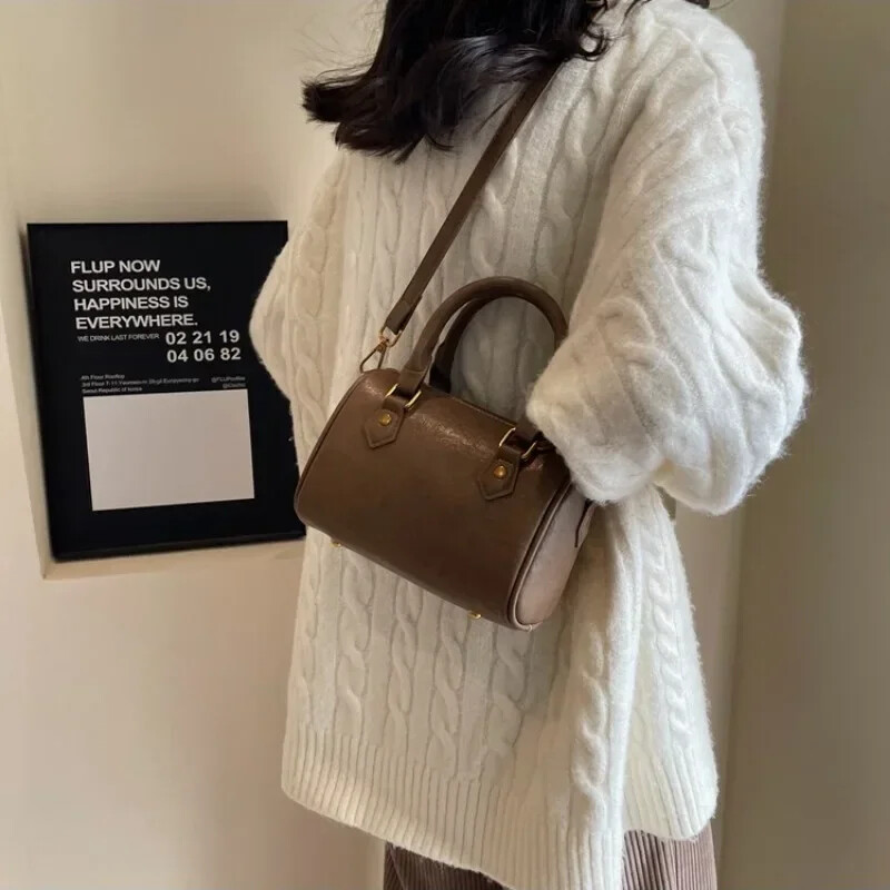 Geantă Boston Vintage pentru femei Geantă de umăr simplă pentru femei, în stil britanic, cu mâner superior