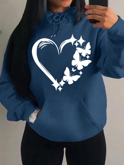 Mīlestības un tauriņu raksta džemperis Sieviešu Hip Hop Ielas kapuces Moderns kabatas apģērbs Vintage daudzkrāsains kapuci