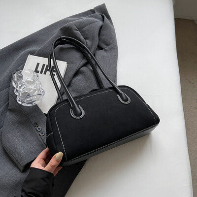 Genți de umăr de culoare burgundă pentru femei din piele intoarsa de capacitate mare naveta bowling geanta Boston 2024 iarna ultimele tendinte genti de mana femei