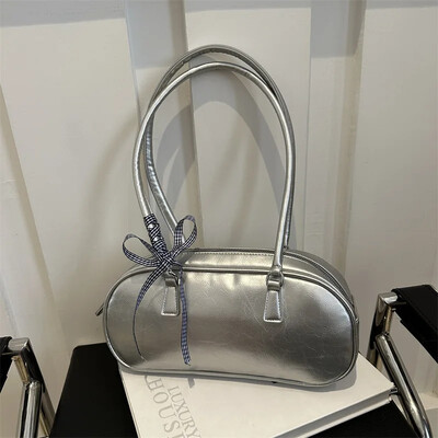 Geantă de argint de mare capacitate Geantă portabilă pentru pernă pentru femei Geantă de umăr perfectă pentru subrat Geanta de mână pentru femei Genți de transport Boston ocazionale