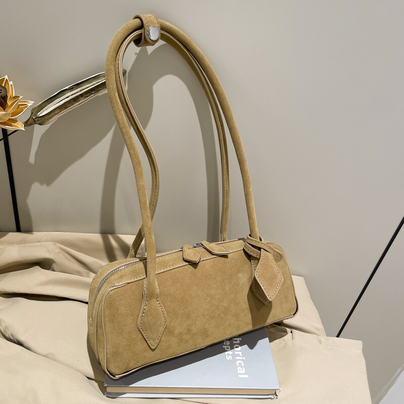 Geantă de tote Boston de calitate luxoasă, mată, din piele de căprioară, cu nubuc, geantă mare de iarnă, pentru birou, pentru femei