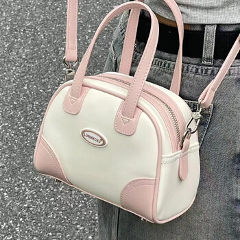 Xiuya Sweet Cute Handbags για γυναίκες Pu Δερμάτινο γράμμα Ροζ Λευκό Boston Crossbody Τσάντα Νέα Vintage Κομψή τσάντα ώμου μπόουλινγκ