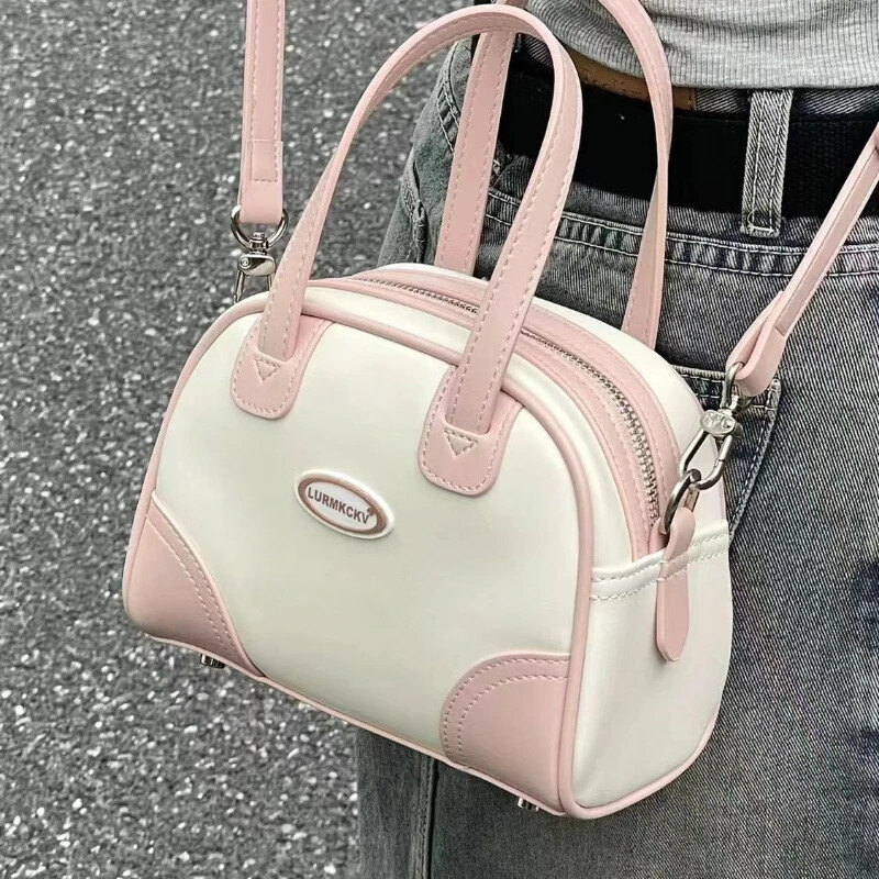 Xiuya Sweet Cute Rokassomas sievietēm Pu Ādas Burts Rozā Balta Boston Crossbody Bag Jauna Vintage Eleganta Boulinga plecu soma