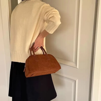 Καφέ Vintage Suede Tote Τσάντα υψηλής ποιότητας Designer Luxury Boston Handbag 2024 Νέα σε γυναικείες τσάντες Κορεάτικη γυναικεία τσάντα χειρός