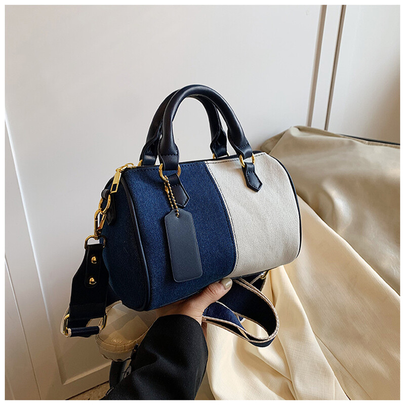 Genți de mână vintage din denim, patchworks, geantă Boston moale, de mare capacitate pentru femei, ocazional, pachet crossbody pentru petrecere a timpului liber, genți de umăr albastre