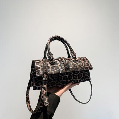 Geantă de umăr de marcă de top Genți de mână clasice din piele PU de calitate Genți de mână vintage cu leopard pentru femei, poșete de mână maro kaki