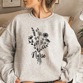 Hanorac fără glugă cu imprimeu de flori pentru asistentă, haine pentru femei, ocazional, cu mâneci lungi, iarnă, toamnă, pulover pentru femei, topuri de culoare pură