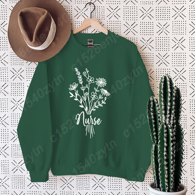 Hanorac fără glugă cu imprimeu de flori pentru asistentă, haine pentru femei, ocazional, cu mâneci lungi, iarnă, toamnă, pulover pentru femei, topuri de culoare pură