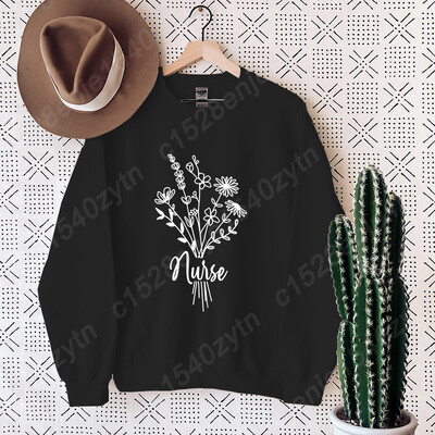 Hanorac fără glugă cu imprimeu de flori pentru asistentă, haine pentru femei, ocazional, cu mâneci lungi, iarnă, toamnă, pulover pentru femei, topuri de culoare pură