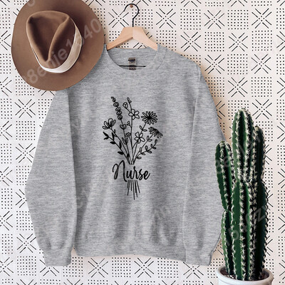 Hanorac fără glugă cu imprimeu de flori pentru asistentă, haine pentru femei, ocazional, cu mâneci lungi, iarnă, toamnă, pulover pentru femei, topuri de culoare pură